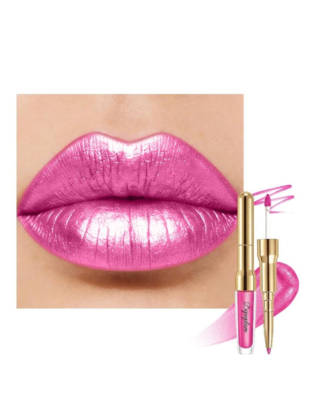 Women's GB20 A Hug Metallic 2-in-1 Glitter Long Lasting Lipstick & Lip Liner